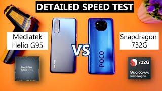 POCO X3 vs REALME 7 Mediatek Helio G95 vs Snapdragon 732G Detailed Speed Test  Heating & Games