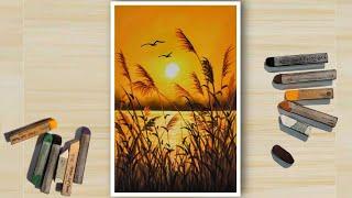 ️ Tricks To Draw BEAUTIFUL SUNSET (step by step) - Soft Pastel Drawing