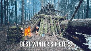 BUILDING THE BEST PRIMITIVE SHELTERS FOR SURVIVAL IN THE FOREST.WINTER BUSHCRAFT.FULL MOVIE.ASMR