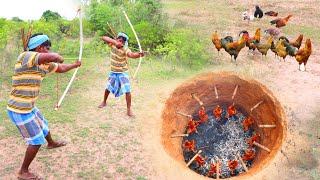 ARROW CHICKEN HUNTING and PRIMITIVE COOKING IN VillageHunter