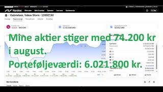 Mine aktier stiger med 74.200 kr i august. Porteføljeværdi: 6.021.800 kr.