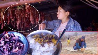 manjita cooks buff curry & rice for her husband & son || Himalayan cooking recipe || shepherd life