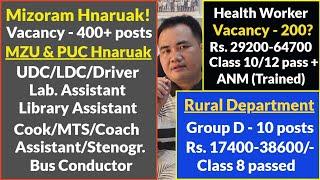 Mizoram Hnaruak a tam turu - 400+ | Health Worker/Group D/Cook/MTS/Driver/UDC/LDC/Lab Assistant
