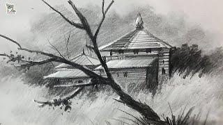 Scenery Drawing with Pencil sketch and shading