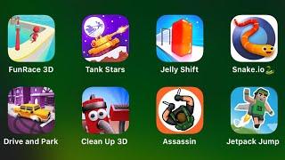 Fun Race 3D, Tank Stars, Jelly Shift, Snake.io, Drive and Park, Clean Up 3D, Assasin, Jetpack Jump