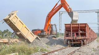 JCB 3DX and 200 Excavator with Tipper Trucks Jally Loading in Train New Doubling Railway Track | JCB