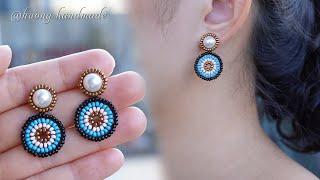 Blue eyes earrings. How to make beaded jewelry. Seed beads earrings