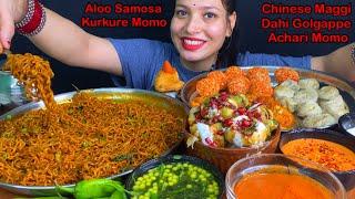 Eating Spiciest Chinese Style Maggi, Achari Tandoori Momo, Dahi Golgappe, Kurkure Momo, Veg Momo |