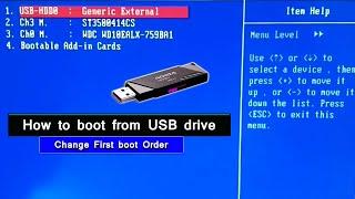 How to boot from USB drive| Install Windows | Change First boot Order