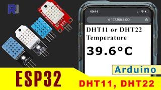 Measure Temperature and Humidity WiFi with ESP32 DHT11 and DHT22 - Robojax