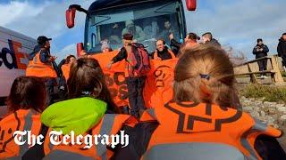 Driver ploughs through Just Stop Oil protesters blocking migrant coach heading to Bibby Stockholm