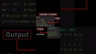 Calendar in python ️ | Output | code  #output #M.coding #shorts #python #calenderinpython #coding