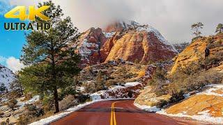 Snowy Desert Scenic Drive | Zion National Park to Coral Pink Sand Dunes State Park 4K | Utah