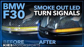 F30 BMW Smoked Out LED Sequential Turn Signal AND DRY CARBON Mirror Cap Install!  Cheap F30 Mod!