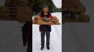 Семейка енотов из дерева Резное панно Резьба по дереву Виль Аптюшев Wood carving #shorts