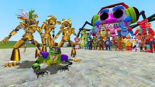 GOLDEN ALL SHATTERED ANIMATRONICS VS ALL GLAMROCK ANIMATRONICS in Garry's Mod!(FNAF SECURITY BREACH)