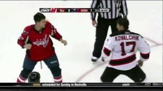 Mike Green vs. Ilya Kovalchuk | Capitals Devils Fight | 10/09/10