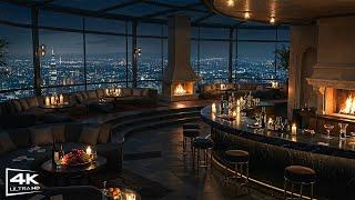 [4K] Relaxing Late Night Jazz in an Elegant Fireplace Bar  Soft Piano for Wine, Focus & Night Peace