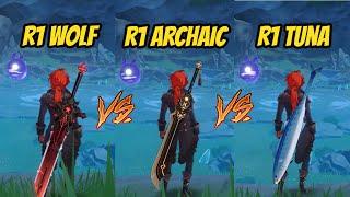 LUXURIOUS SEA LORD VS WOLF GRAVESTONE VS ARCHAIC On Diluc Burst Damage Comparison