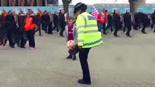 Female Police Officer Shows Off Her Keepie-Uppie Skills On Wembley Way Before FA Cup Semi Final