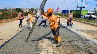 Incredible Building A Strong Concrete Road Construction With Concrete Mixer Truck & Pump Truck