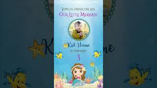 Mermaid Theme Birthday Party Invitations | Little Mermaid 3rd Birthday Invitation Video | VG-2634