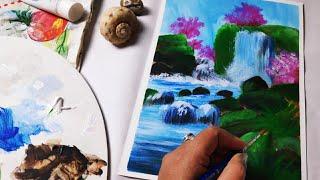 Easy beautiful landscape painting tutorial for beginners in Hindi  detail narration acrylic painting