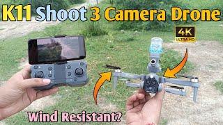 K11 Shoot Brushless Motor Drone With Triple Camera Unboxing, Flying, Stability, Camera Test