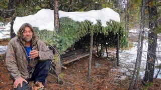Winter Bushcraft Storm Shelter Build & Camp