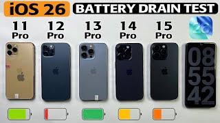 iOS 26 BATTERY LIFE DRAIN TEST 🪫 - iPhone 11 Pro vs 12 Pro vs 13 Pro vs 14 Pro vs 15 Pro iOS 26