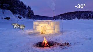 Building an Ice Igloo in -30°  - AMBUSHED BY WOLVES in The Middle of The Frozen Lake