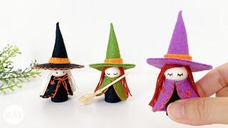 How to Make Halloween Witch Peg Dolls- DIY Felt Craft Tutorial