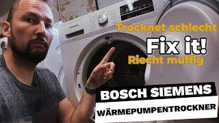 Bosch Siemens Wärmepumpentrockner | trocknet schlecht | Wäsche stinkt | Reinigung / Fix it!