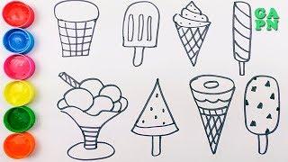 Cómo dibujar helado | Aprender los colores con Helado para niños | DIBUJOS DE HELADOS PARA COLOREAR