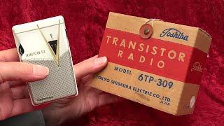 Fabulous 1959 Toshiba pocket transistor radio unboxing - gorgeous product design - collectornet.net