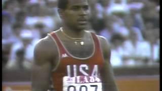 1984 Olympics Men's 100m Competition With Carl Lewis With Broadcasters Al Micheals And O J Simpson