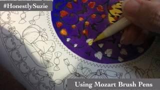 Using Mozart Brush pens on fall leaves in Rhapsody in the Forest adult coloring book.