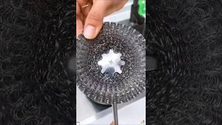 Stainless Steel Scrubber: Effortlessly Clean Tough Stains on Pans and Pots! #kitchenhacks #kitchen