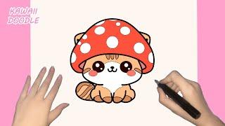 HOW TO DRAW A CUTE MUSHROOM CAT ~ STEP BY STEP ~ KAWAII DOODLE