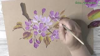 One Stroke, Paint a branch with flowers and leaves with a filbert brush