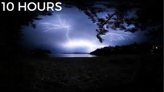 Lightning Storm & Heavy Thunder at the Beach | Ocean Waves & Gentle Rain Sounds for Sleep & Insomnia