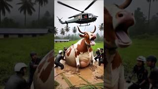 Heavy cow stuck in muddy field rescued with farmer's help #humanity #cow #animals #muddyfield #help