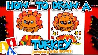 How To Draw A Turkey Jumping Into A Pile Of Leaves