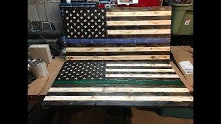 How to make two rustic burned Wooden Flags. One Thin Blue Line And One Thin Green Line.