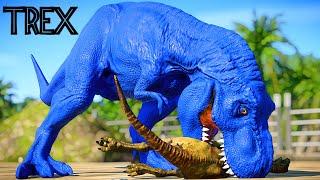 Blue T-Rex and Big Dinosaurs Fighting in Isla Pena Jurassic World Evolution Colour Mods