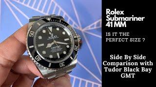 2020 Rolex Submariner 41 No-Date Ref. 124060 Size Comparison vs. Tudor Black Bay GMT.  4K Close Up.