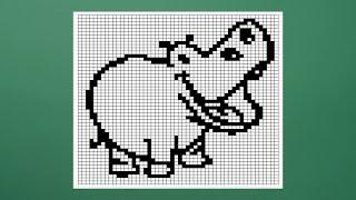 Рисунок бегемота по клеточкам | Как нарисовать бегемотика по клеткам в стиле Пиксель Арт