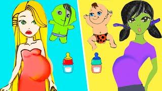 DIY Paper Dolls Elsa Baby & Ladybag Zombie Baby! Beautiful Dresses Handmade Papercrafts