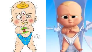 Baby Boss vs CoComelon  Funny Drawing Meme l Nursery Rhymes