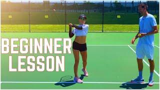 Beginner Tennis Lesson | Forehand, Backhand & Serve